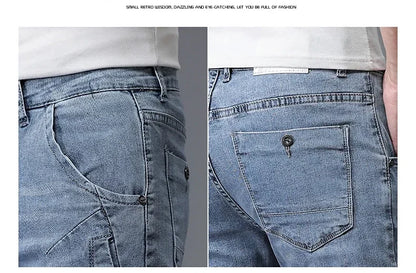 2024 New Men's Skinny Jeans Blue Gray Cotton Elasticity Straight Pencil Foot Slim Fit Fashionable Casual Denim Long Pants Male.