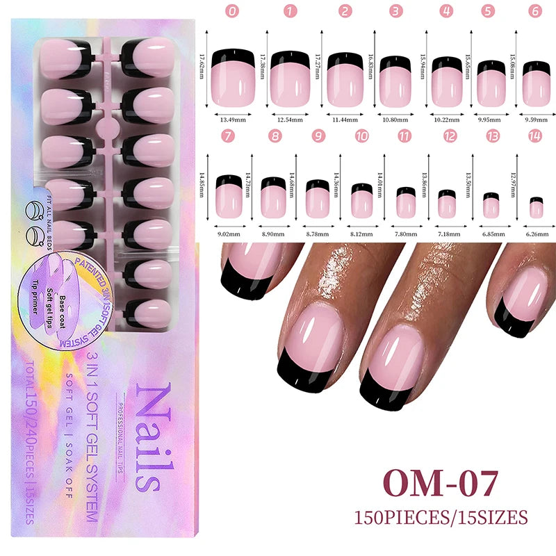 150Pcs/Box Acrylic Press on Nails Full Cover Fake False Tips Soft Gel Extension T-shaped Oval Capsule Almond Sculpted Salon DIY