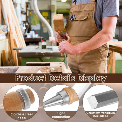 4-teiliges Holzmeißel-Set, scharfe Chrom-Vanadium-Stahl-Holzschnitzmeißel mit Griffen aus Buche, ergonomische Holzschnitzwerkzeuge