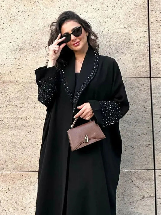 Black Open Kimono Abaya Damen Dubai Luxury Muslim Abayas For Women Kaftan Dress Kebaya Islamic Clothing Robe Femme Musulmane.
