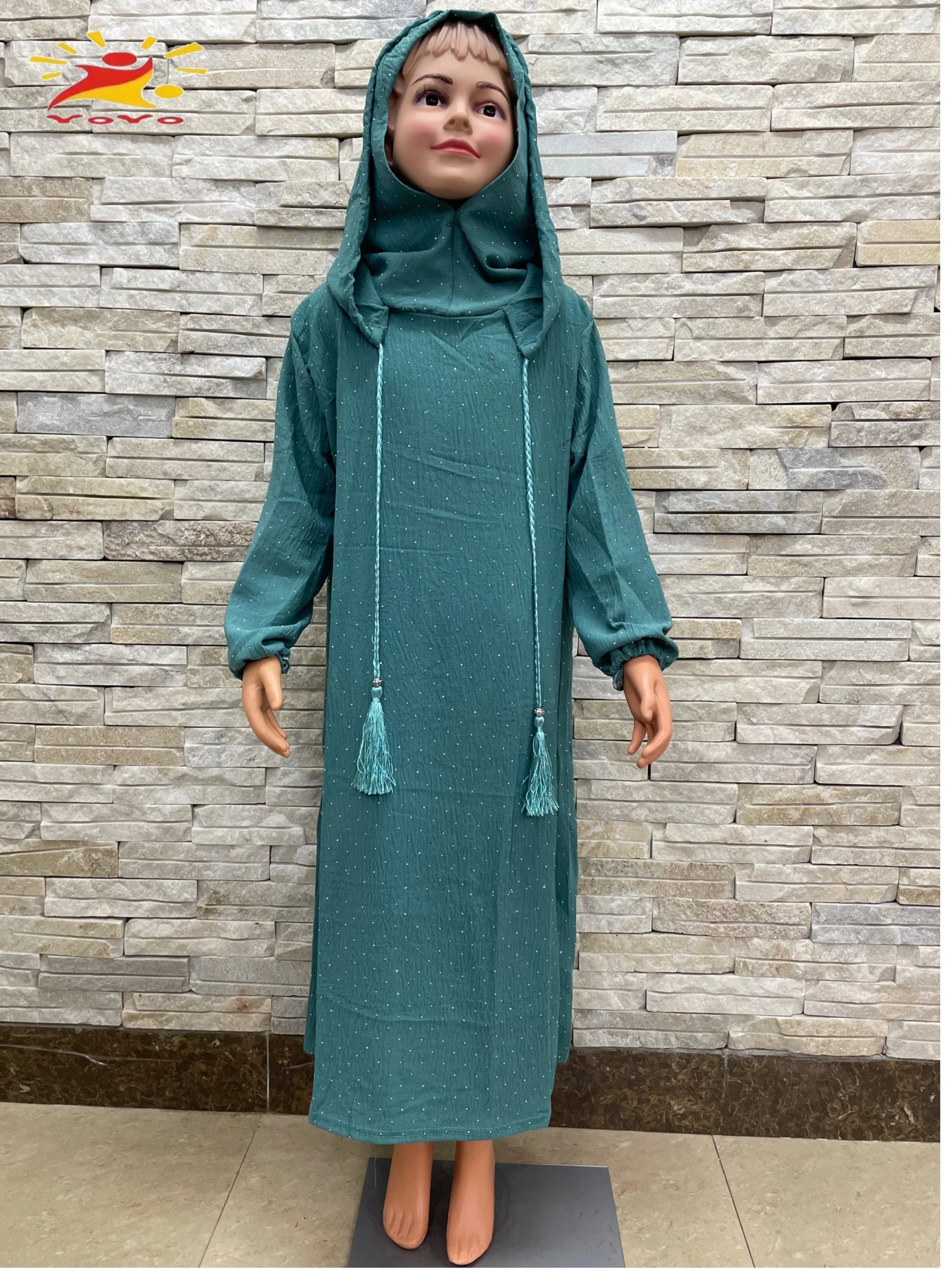 Eid Kids Cotton Prayer Garment Dress Muslim Girls Long Khimar Hijab Turkey Abaya Dresses Islamic Dress Full Cover Robe Ramadan.