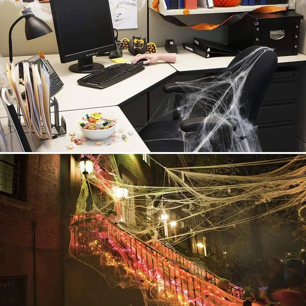 Künstliche Spinnennetz Halloween Dekoration gruselige Party Szene Requisiten weiß dehnbar Spinnennetz Horror Haus Home Decora Zubehör.