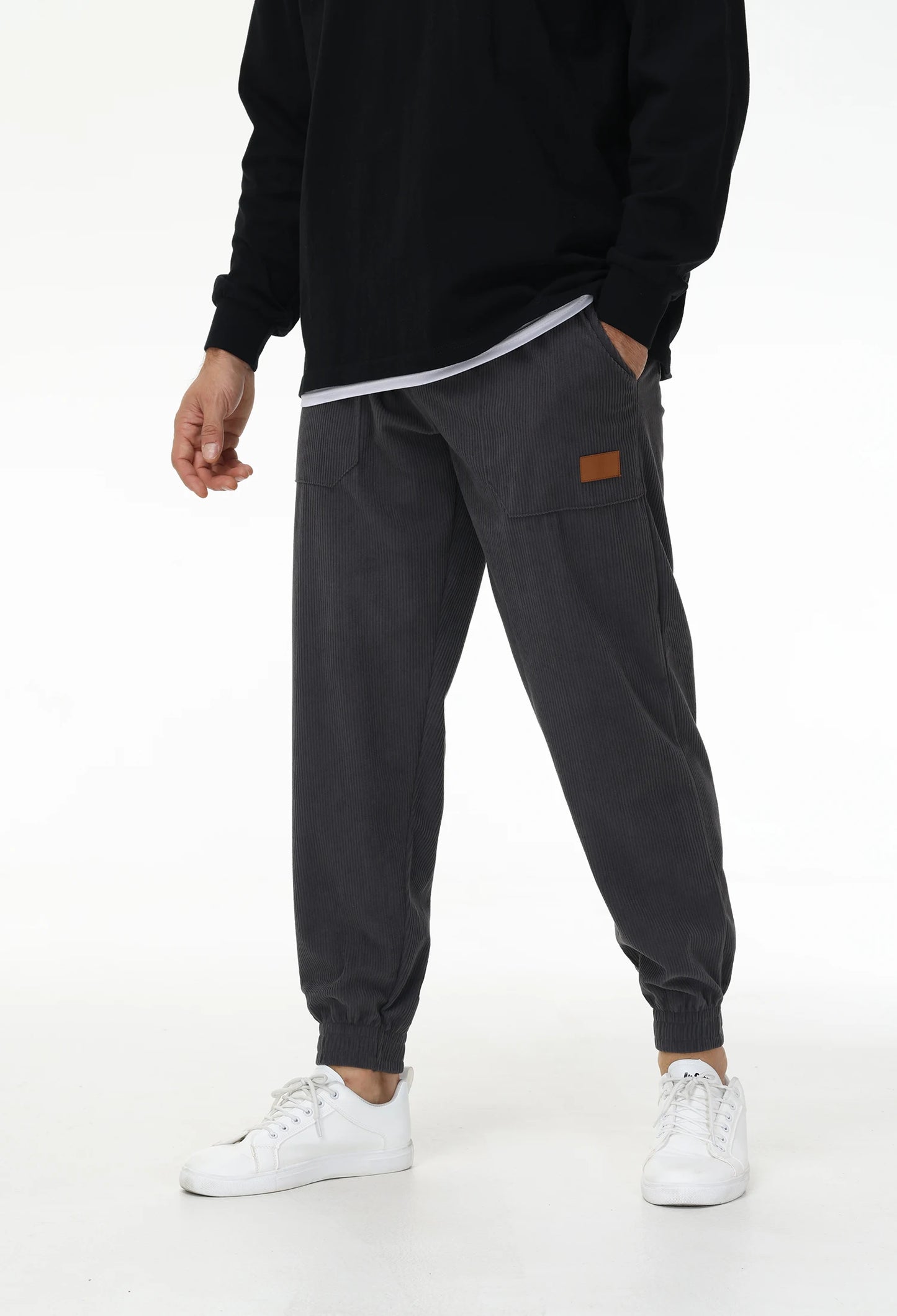 Mens Corduroy Sweatpants Elastic Waist Drawstring Tapered Pants With 4 Pockets for Jogging Running Outdoor Warm Sports.