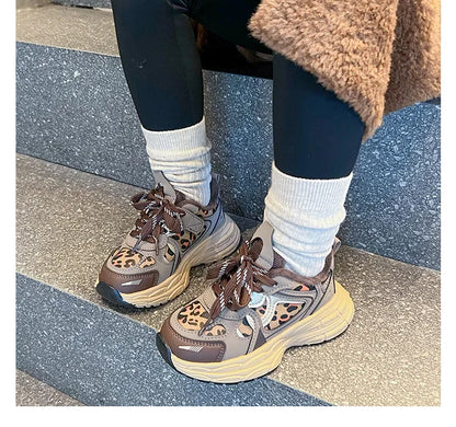Children's Sneakers Autumn Winter Boys Sport Shoes Girls Plush Warm Casual Cotton Shoes Studnet Leopard Print Anti Slip Sneakers.