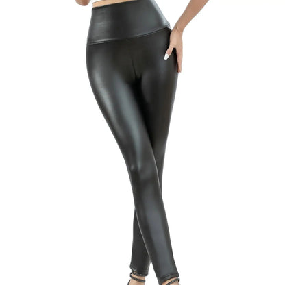 Women thin leather pants autumn and winter high waist slim slim slim leggings wear.