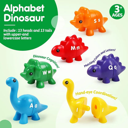 Matching Letters Dinosaur Toy Double-Sided ABC Letters Montessori Preschool Educational Fine Motor Toy Gift.