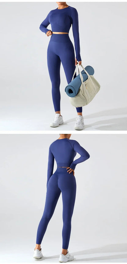 Women's Seamless Long Sleeve Top Yoga Shirts Running T-Shirt Workout Running Fitness Gym Sports Top Training Crop Top Solidcolor