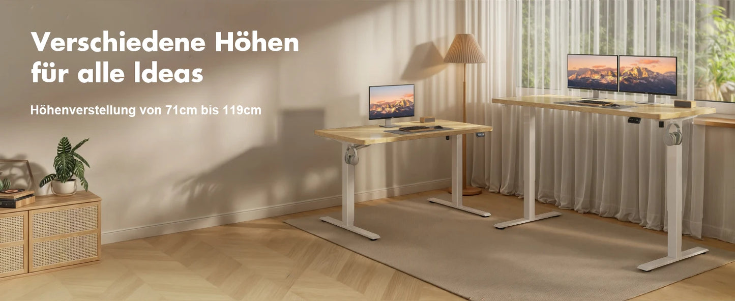 Devoko Höhenverstellbarer Schreibtisch Elektrischer mit Tischplatte 140x60cm Höhenverstellbarer Tisch Stehschreibtisch