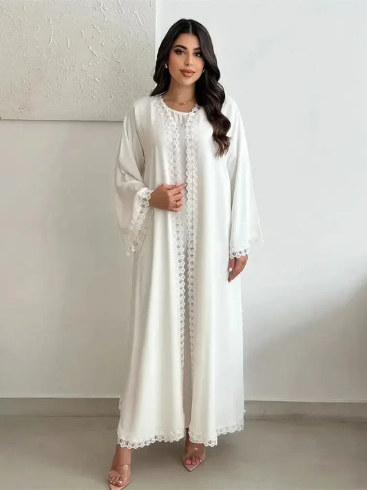Weißer offener Kimono Abaya Dubai Luxus 2025, muslimische Spitzenabayas für Frauen, Kaftan-Kleid, Kebaya, islamische Kleidung, Robe Femme, Musulmane