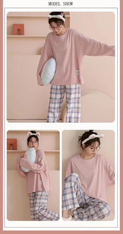 Frauen Frühling und Herbst Pyjamas Loungewear Set frauen Langarm Neue Koreanische Mode Casual Plaid frauen Loungewear Set.