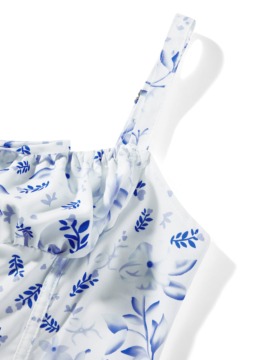 Combhasaki Damen-Kleid, elegant, Blumendruck, tief ausgeschnitten, zum Binden, ärmellos, Cami, figurbetont, Korsett, kurzes Kleid, Sommer, rückenfrei, Party, Clubwear.