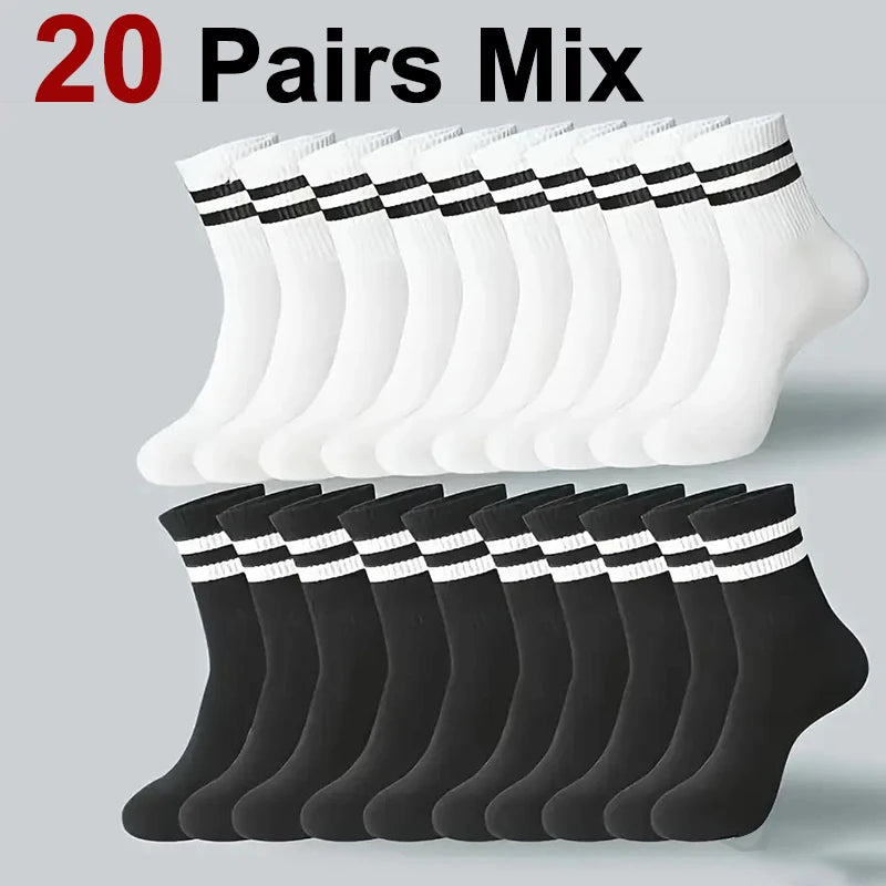 6/10/20 Pairs Men Women Striped Round Neck Socks Spring Autumn Breathable Odor Proof Sweat Absorbing All-Season Casual Socks.
