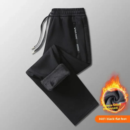 Autumn Winter Men's Loose-fit Casual Straight-leg Pants Fleece-lined Thickened Bunded Feet Sweatpants Trendy Male Style.