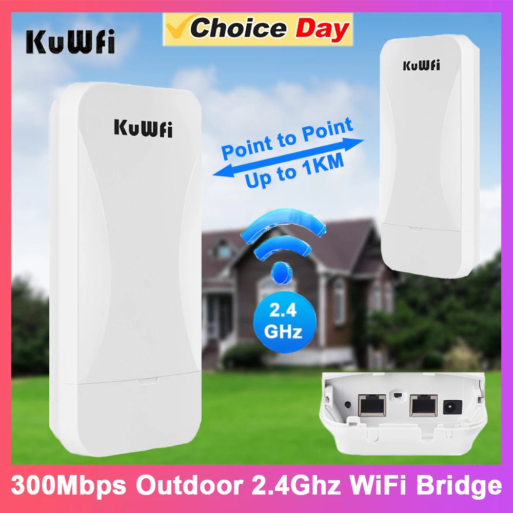 KuWfi 300Mbps Outdoor CPE Bridge 2.4G Wireless WiFi Bridge AP Repeater Mode Signal Amplifier PTP PTMP Up to 1KM WAN LAN 24V POE.