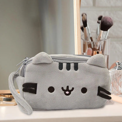 Plush Pencil Case Cute Cat Makeup Bag Large Capacity Portable Plush Animal Stationery Storage Pouch Zipper Closure Pen Case.