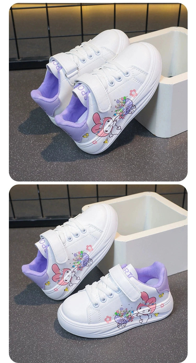 Baby Girls White Shoes Kids Casual Sneakers Cartoon Soft Breathable Fashion Children White PU Leather Shoes Size 26-37
