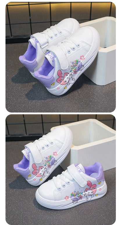 Baby Girls White Shoes Kids Casual Sneakers Cartoon Soft Breathable Fashion Children White PU Leather Shoes Size 26-37