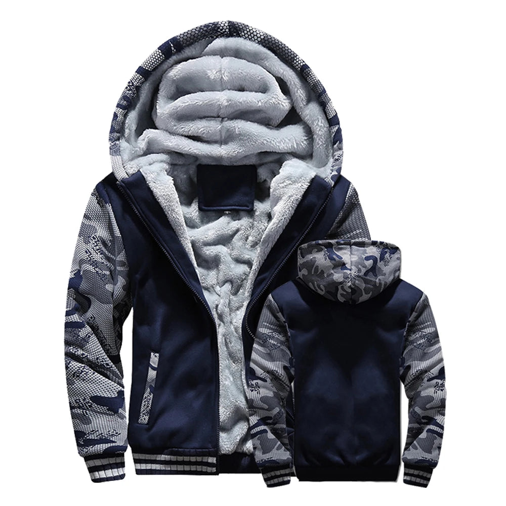Winter Jacket Men Warm Coat Thick Fleece Male Zipper Hooded Jackets Casual Hooded Sportswear Outerwear Long Sleeves Sports Hoody.