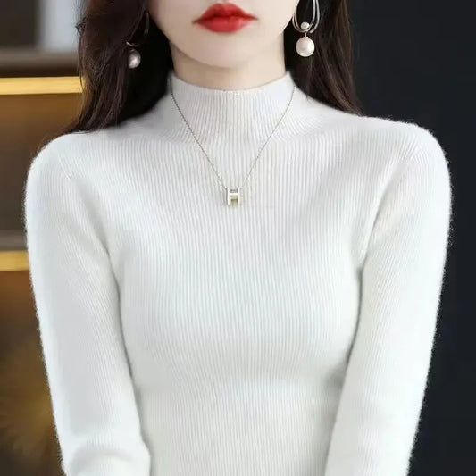 Solide Hälfte Rollkragen Stricken Pullover Frauen Herbst Winter Koreanische Langarm Pullover Mode Alle Spiel Dicke Warme Dünne Jumper Neue