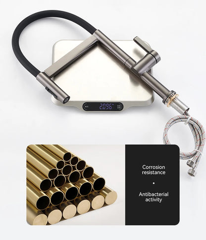 VGX Brushed Kitchen Faucet Sink Faucets Rubber Pull Down Stream Sprayer Taps Rotatable Kitchen Mixer Water Tap Hot Cold Crane