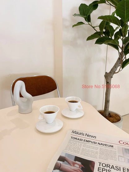 70ml White Cone Coffee Cup And Saucer Set Office Coffeeware Ceramic ESPRESSO Glass Cappuccino Mug Bone China Demitasse Teacup.