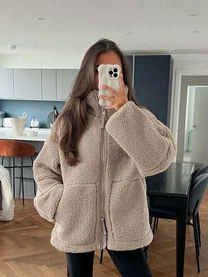 Winter Fleece frauen Mantel Zipper Stehkragen Lose Verdickt Mantel frauen Herbst Warme Neue Casual Trendy frauen Mantel