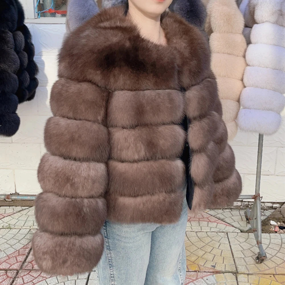 QUEENTINA Fuchspelzmantel Echt Winter Damen Neue Mode Flauschig 2025 Leder und Haut Weiße Kleidung Natürlich Neu in Mäntel und Jacken