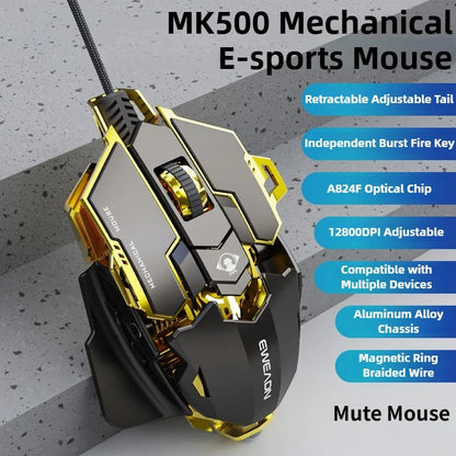 MK500 RGB Backlight Wired Mechanical Mouse 12800DPI Adjustable Macro Programming E-Sport Ergonomic Gaming Mouse For PC Laptop.
