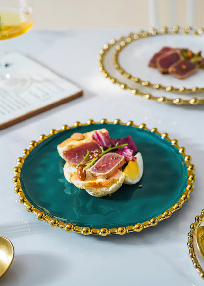 Ceramic Western Dinner Plate Phnom Penh Creative Green Relief Sculpture Steak Dessert Dish Meal Snack Fruit Salad Flat Plate.