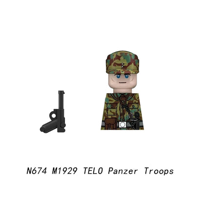 Military WWII Figure Building Blocks Accessories MP40 Rocket Launcher MG42 Officer Army Camouflage Soldier Pzf 98K Toy Gift N029.