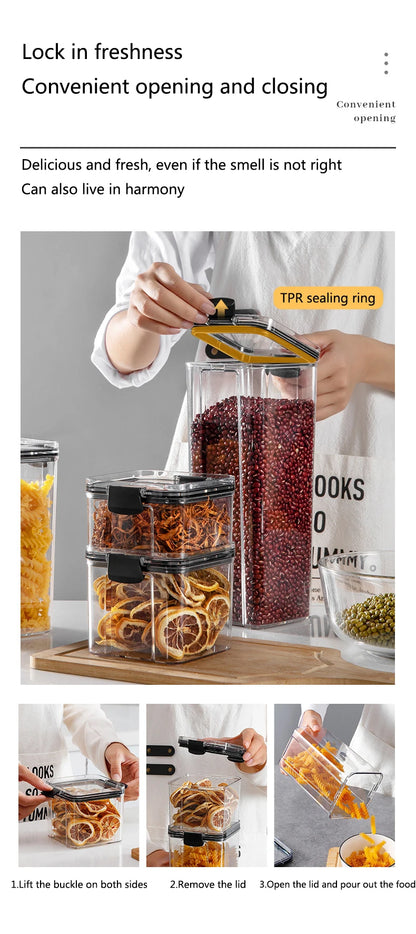 Dry Food Storage Box Food Containers Transparent Stackable Kitchen Spaghetti Noodles Sealed Tank Cans Organizers Bottles.