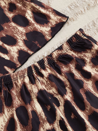 Damen-Pyjama-Set im neuen Stil, Heimkleidung, Leopardenmuster, Neckholder-Top, Shorts, lässiges Pyjama-Set.