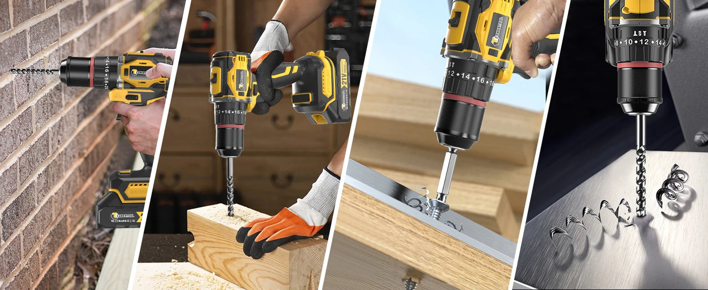 CONENTOOL 28+3 Drehmoment Elektrischer Bohrschrauber Bürstenloser kabelloser Akku-Bohrschrauber 2 Batterien Multifunktionales 27-teiliges Set