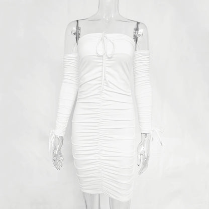Arctic Cat Frauen Herbst Winter Verband Kleid Frauen 2022 Sexy Off Schulter Lange Hülse Dünne Elastische Bodycon Party Kleider Vestidos