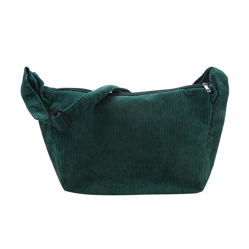 Corduroy Shoulder Bag Minimalist Crossbody Bag Women's Handbags Fashion Fabric Underarm Bag Solid Color Zipper Female Handbag