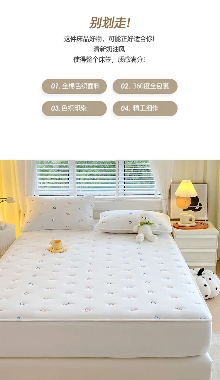 Cotton Mattress Single-piece Simmons Mattress Protective Cover Non-slip Fixing Bed Dust Cover.