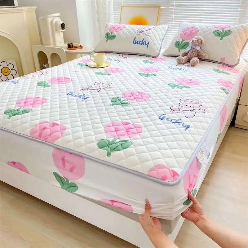 Quilted Mattress Cover 150x200cm - Thick Skin-Friendly Fitted Sheet, 매트리스커버 Breathable Bed Covers (Pillowcase Sold Separately)