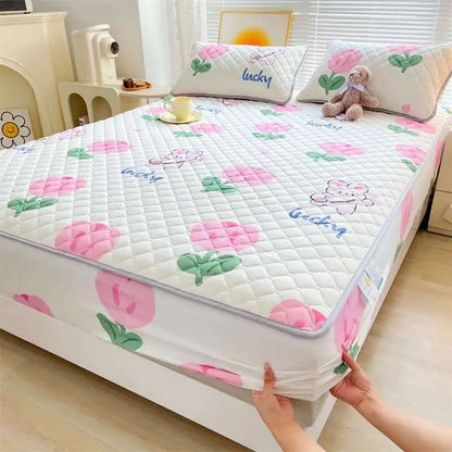 Quilted Mattress Cover 150x200cm - Thick Skin-Friendly Fitted Sheet, 매트리스커버 Breathable Bed Covers (Pillowcase Sold Separately)