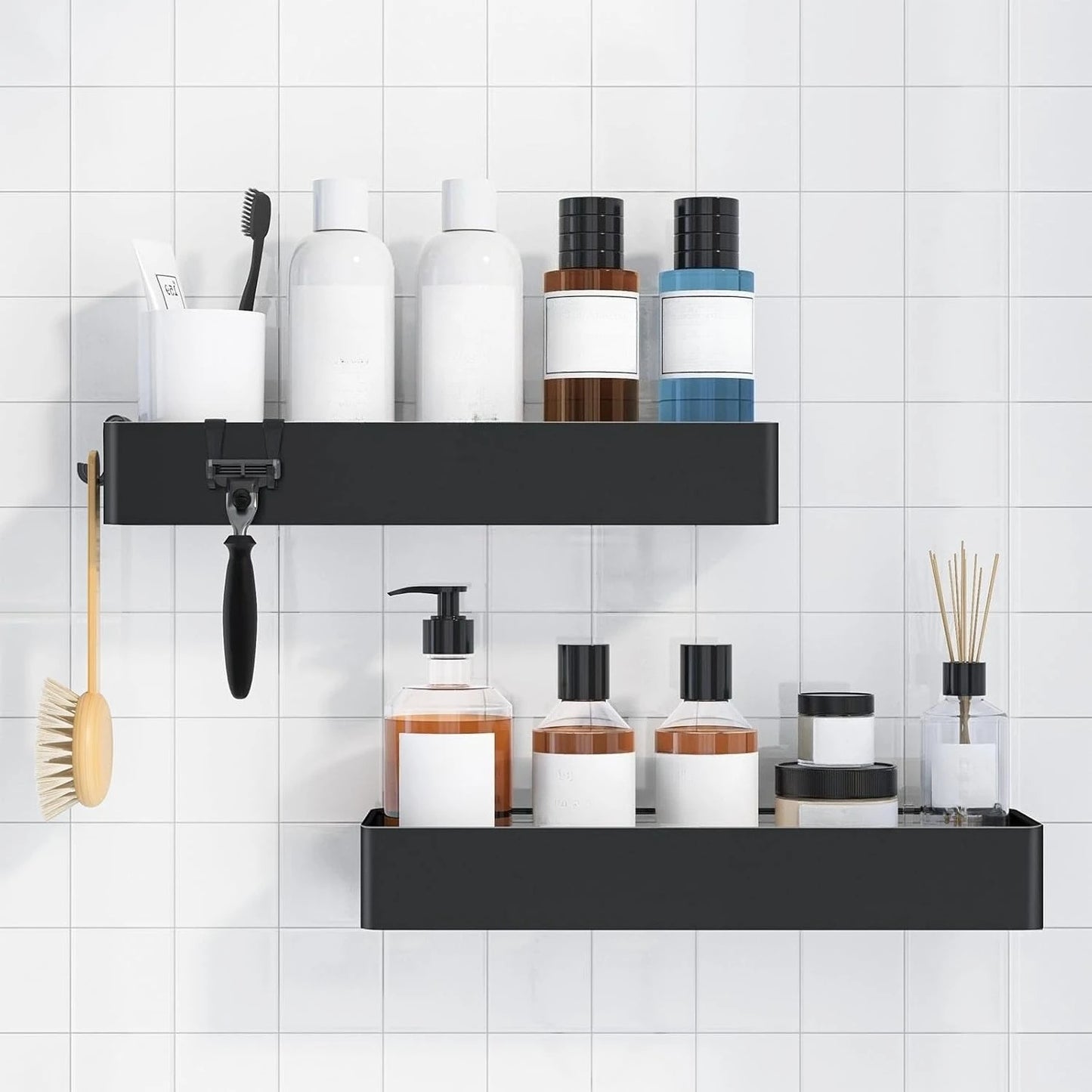 Duschregal ohne Bohren – 2-teiliges Anti-Rost-Badezimmer-Aufbewahrungsregal, bügelfreies, schnell trocknendes Badezimmerregal mit großer Kapazität