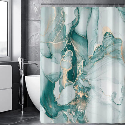 Duschvorhang-Set aus blau-goldenem Marmor, abstraktes Granitmuster, luxuriöse, moderne, wasserdichte Badezimmerdekoration