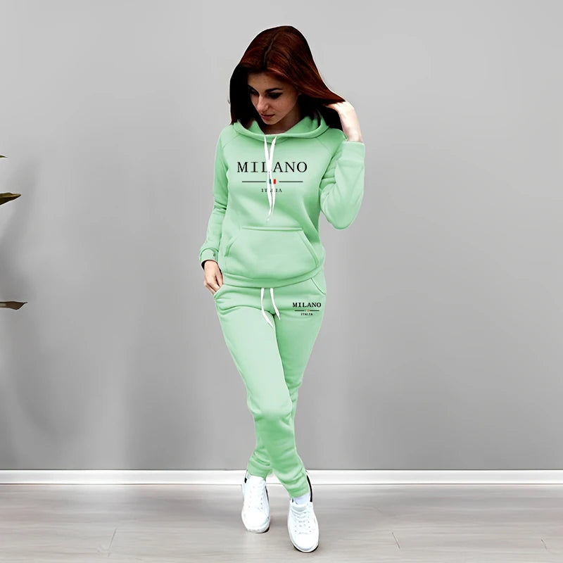 Autumn Winter Woman Clothing Printed Casual Sweatshirt Sweatpants Set Jogging Hoodie Tracksuit Sports Home Womens Pants Suit y2k.