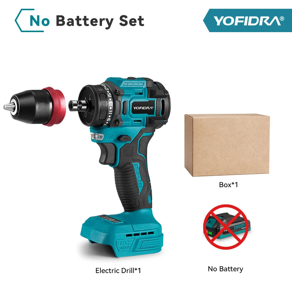 YOFIDRA 2-in-1 bürstenloser Elektroschrauber Handheld Sechskantbohrer Schraubendreher Home Power Tool Set für Makita Akku Pin