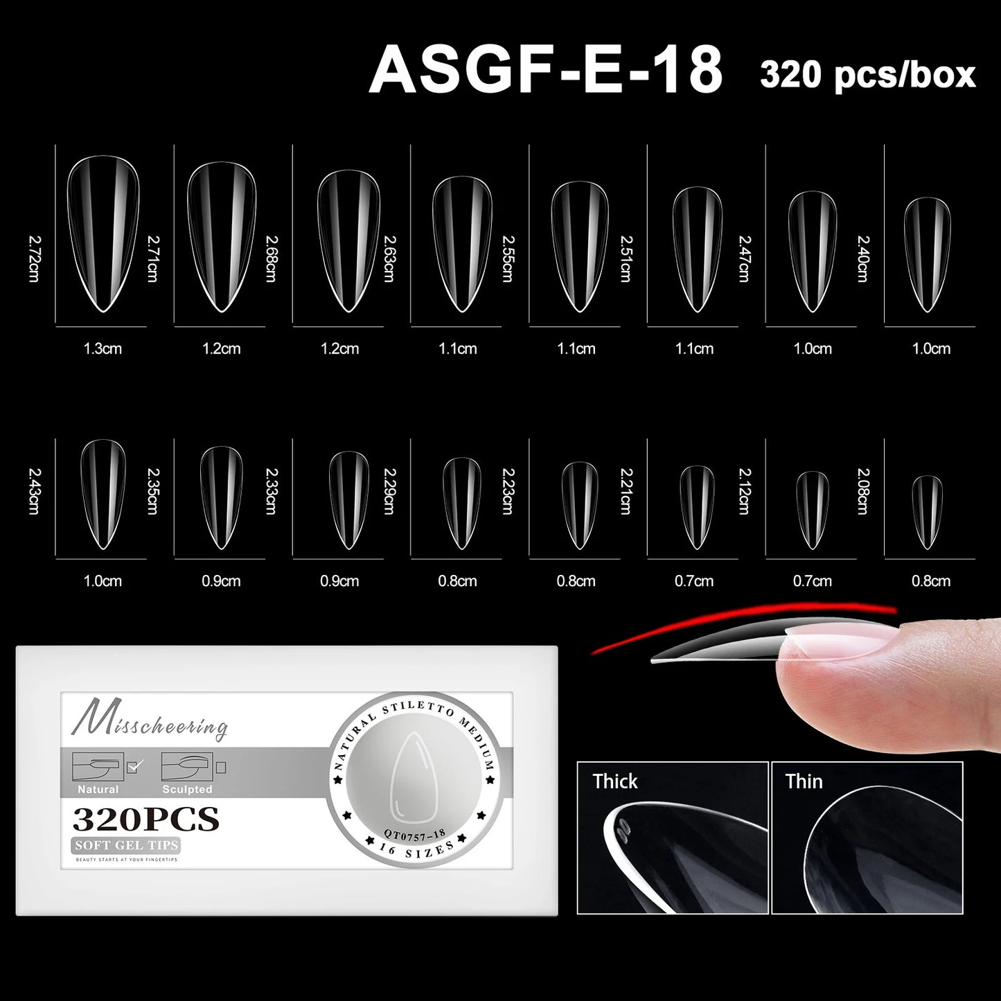 16 Sizes Curved Arch Full Cover False Nail Tips Soft Gel Press on French Almond Capsules Coffin Artificial Fake Nails Extension.