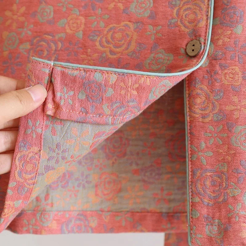 100% Cotton Crepe Homeclothes 2023 Autumn/Winter Women's Pajamas Suit Long-Sleeved Trousers 2-piece Yarn-Dyed Jacquard Pajamas