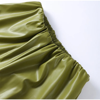 Chic Stand Collar Leather Long Skirt Sets Women Long Sleeve Jackets Spliced Solid Skirts 2025 Autumn Lady Y2k Outfits dress.