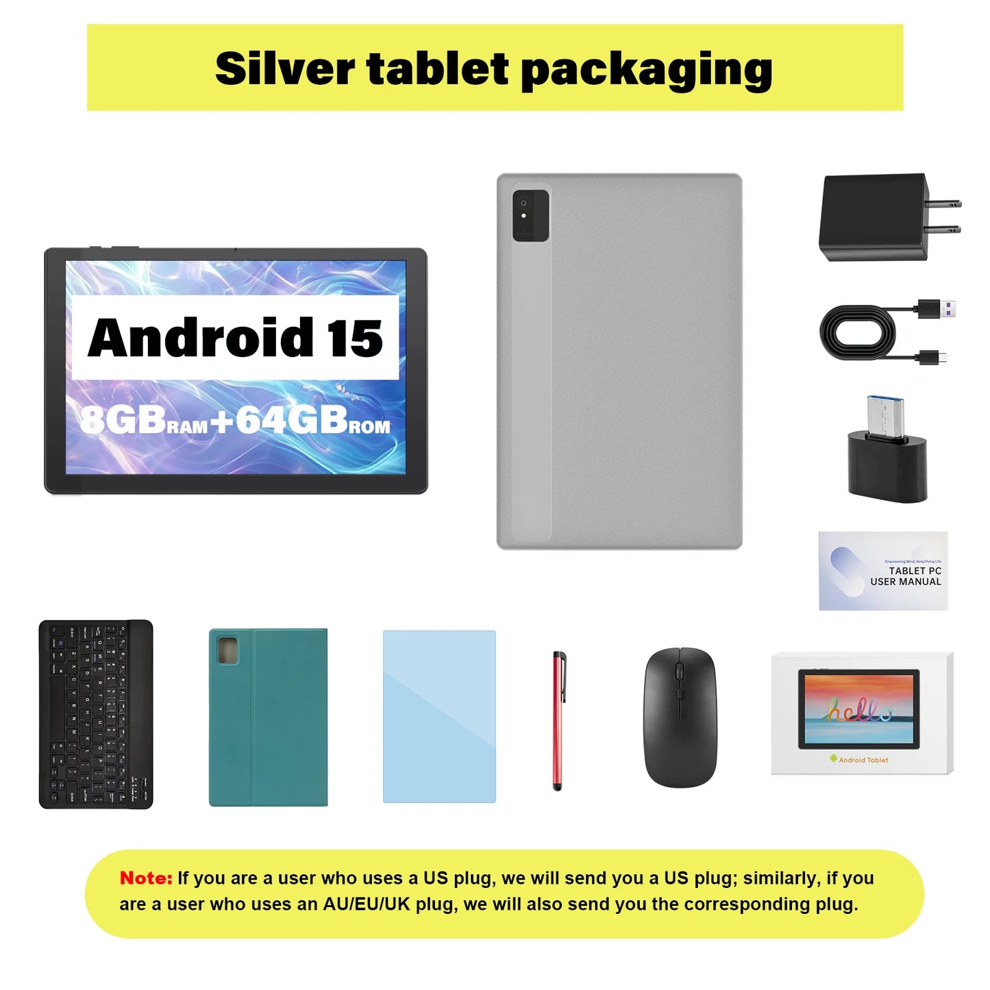 ANRY 2025 Android 15 IPS Display 10.1 Inch 8GB(4+4 Expand) RAM+64GB ROM Tablet 5000Mah Dual Camera 5GWifi A523 Octa-core Tablets.