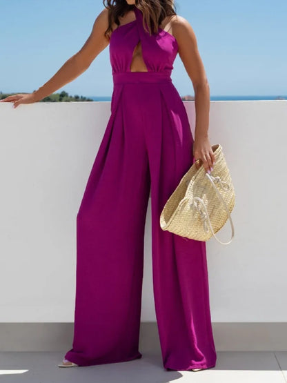Fashion Sexy Halter Jumpsuit Lady Elegant Sleeveless Hollow High Waist Wide Leg Pants Jumpsuits Women Streetwear Clothes Summer.