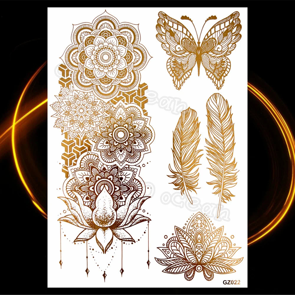 1PC Summer Style Men Women Body Art Gold Metallic Tattoo Sticker HYS-101 Chain Bracelet Fake Jewelry Waterproof Temporary Tattoo.