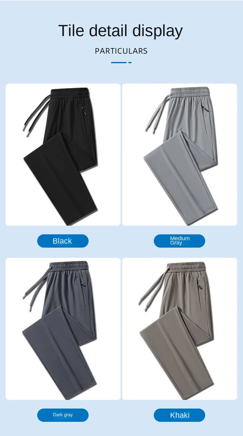 Ice Silk Men's trousers 2024 summer black-and-gray thin style business casual pants outdoor stretch breathable straight leg loos.