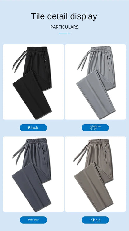 Ice Silk Men's trousers 2024 summer black-and-gray thin style business casual pants outdoor stretch breathable straight leg loos.